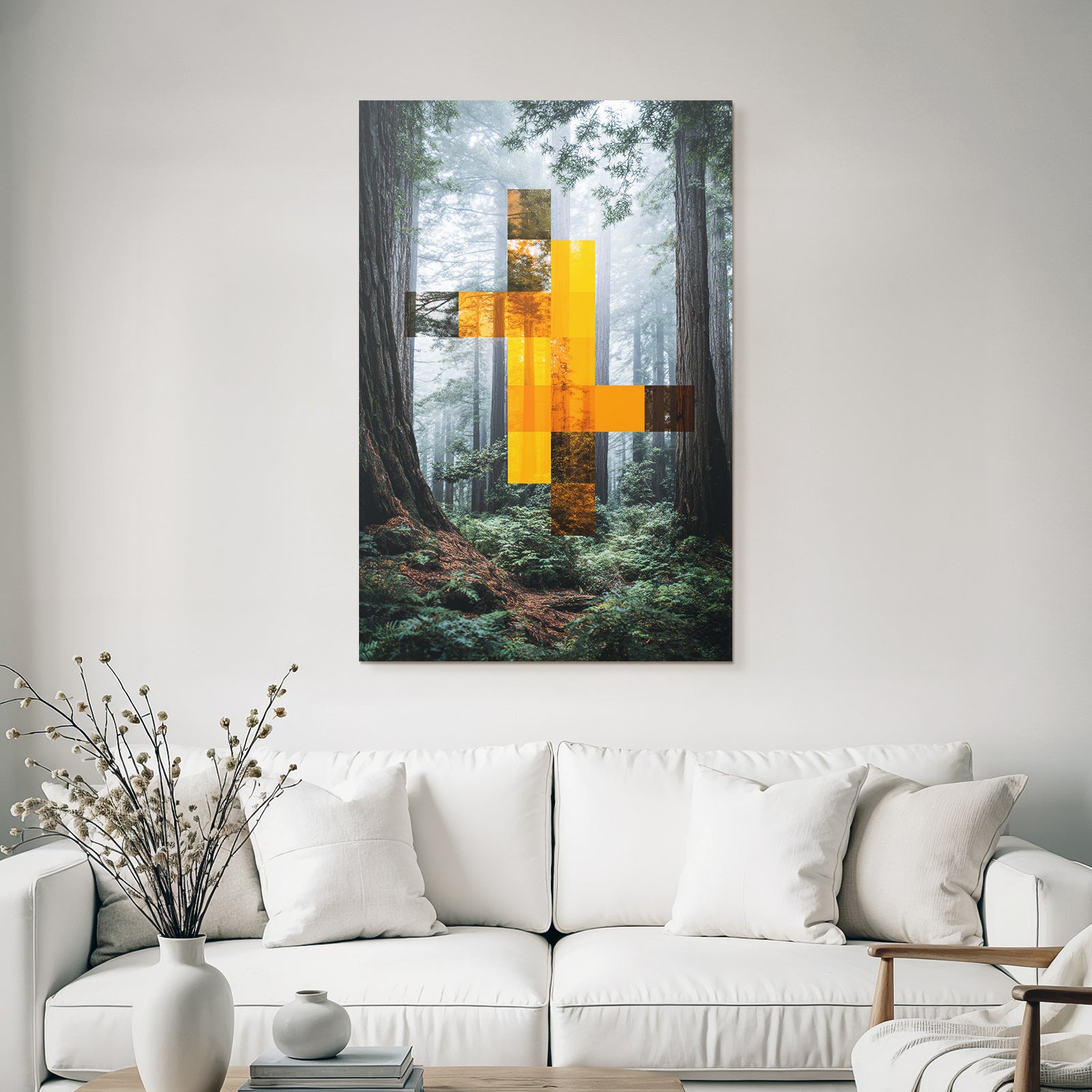 Digital Artwork Forest Geometric Shapes Orange Brown