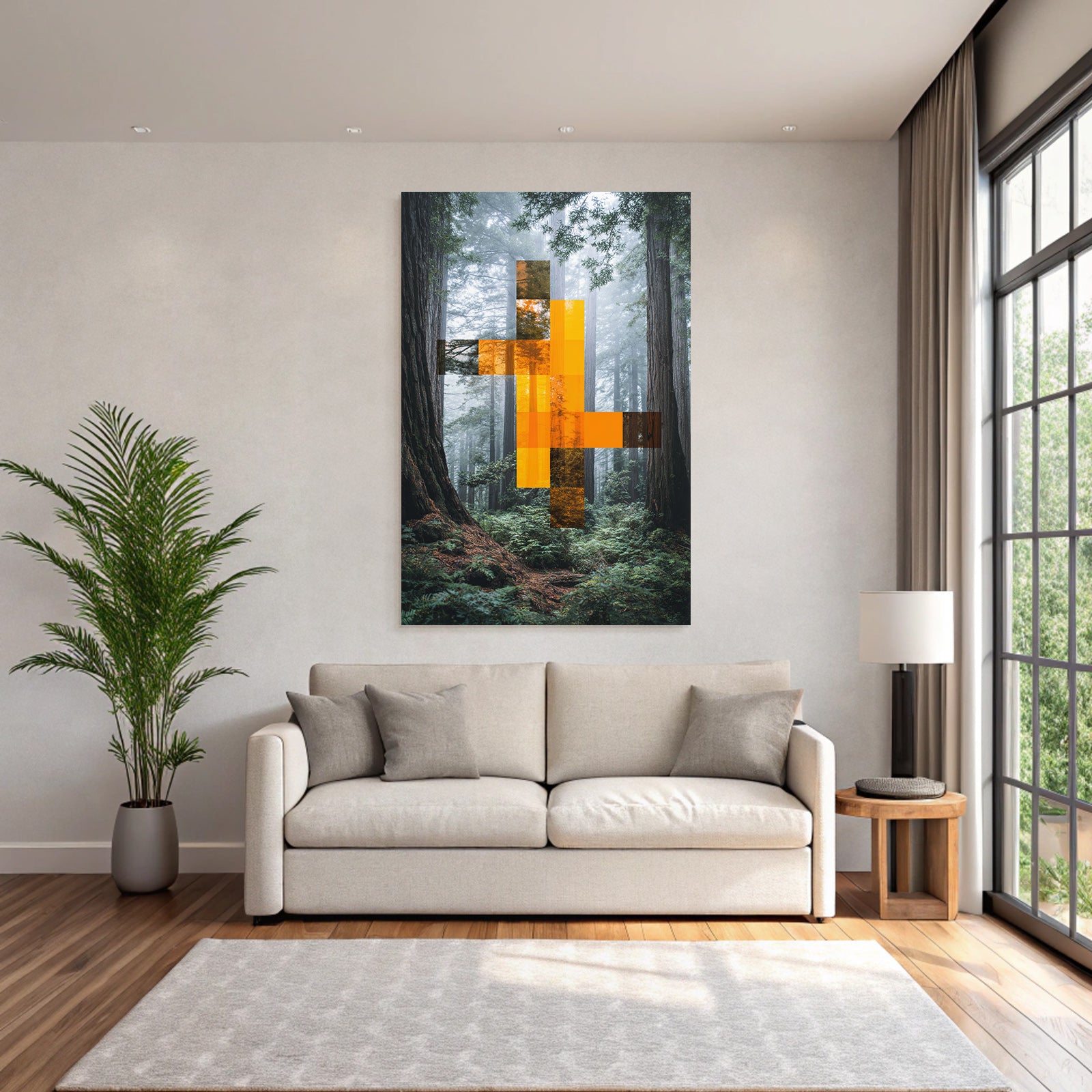 Digital Artwork Forest Geometric Shapes Orange Brown