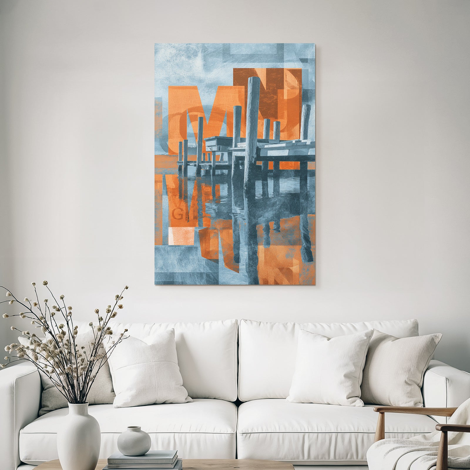 Dock Reflection Modern Art Graphic Blue Orange