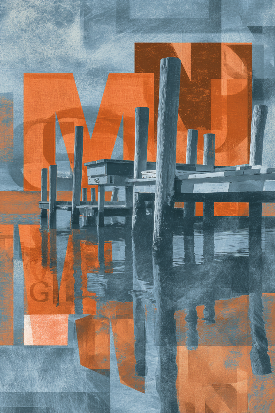 Dock Reflection Modern Art Grafik Blau Orange | Typografische Kunst | Kunstgattungen