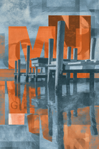Dock Reflection Modern Art Grafik Blau Orange | Typografische Kunst | Kunstgattungen