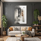 Foggy Landscape People Walking Mono Artwork Geometric Design