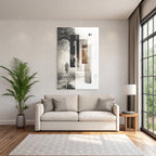 Foggy Landscape People Walking Mono Artwork Geometric Design