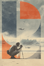 Man Fotografiert Strand Szenen Mit Hai Und Grafikdesign Elementen | Typografische Kunst | Kunstgattungen