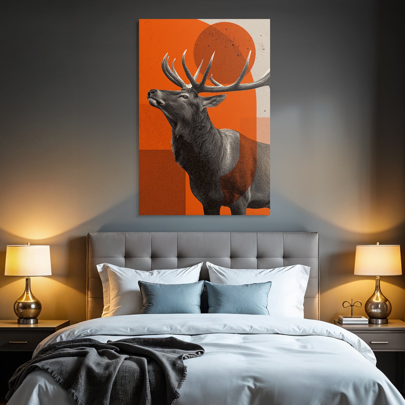 Deer head with stylized antlers and abstract shapes
