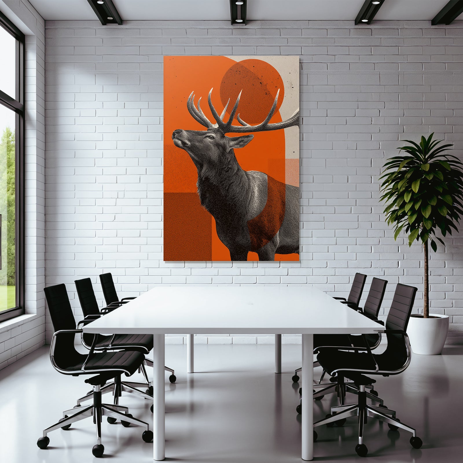 Deer head with stylized antlers and abstract shapes