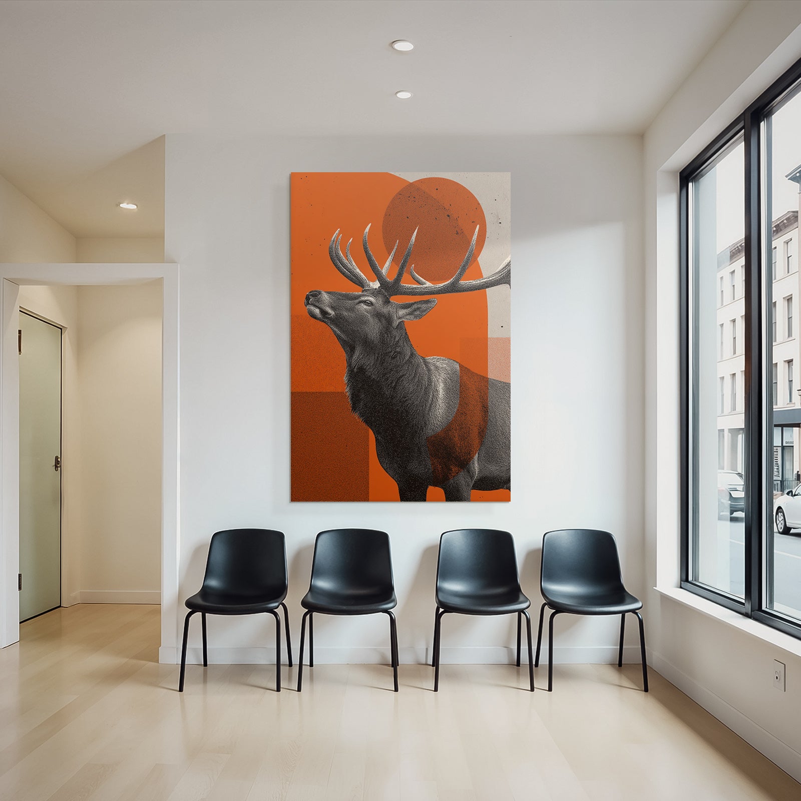 Deer head with stylized antlers and abstract shapes