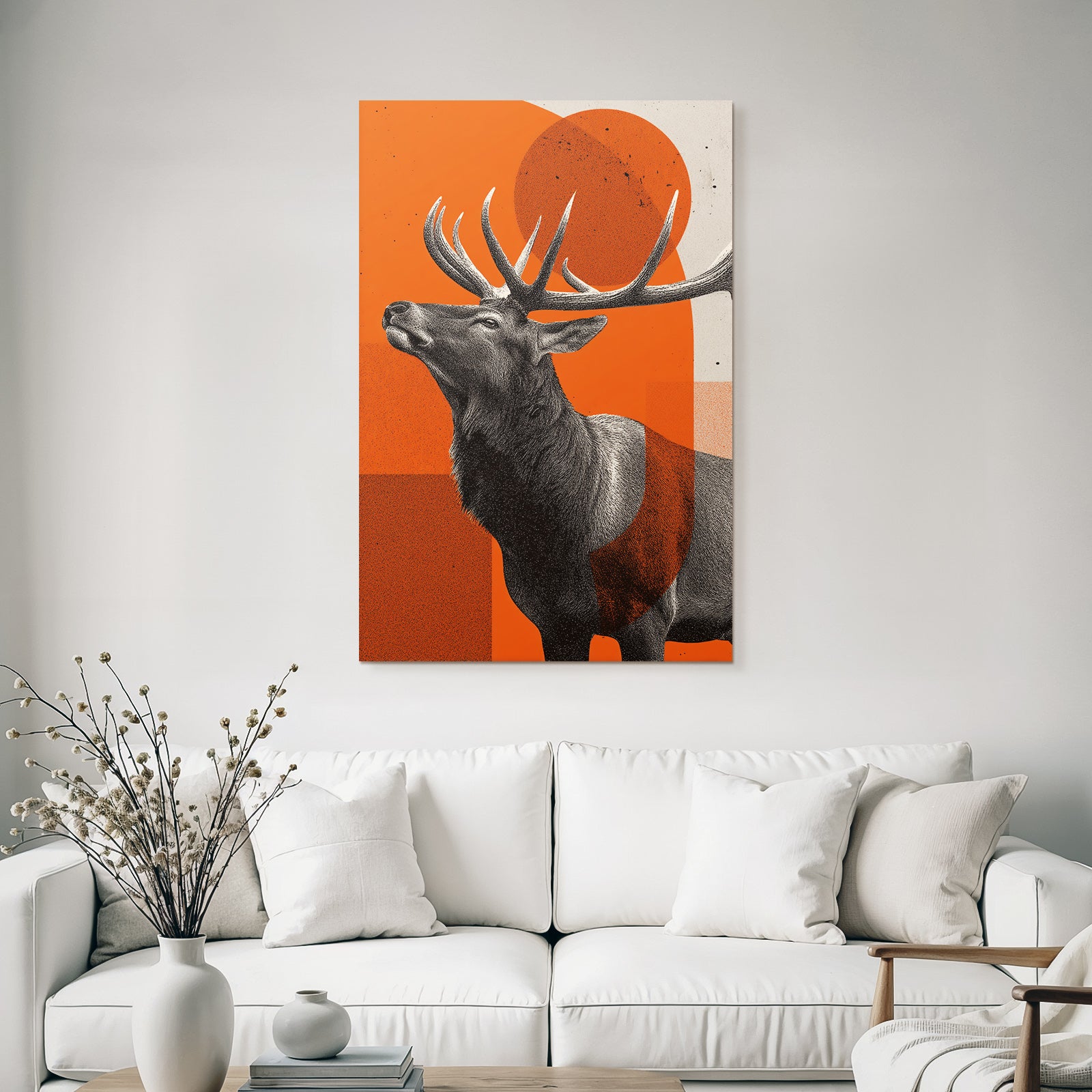 Deer head with stylized antlers and abstract shapes