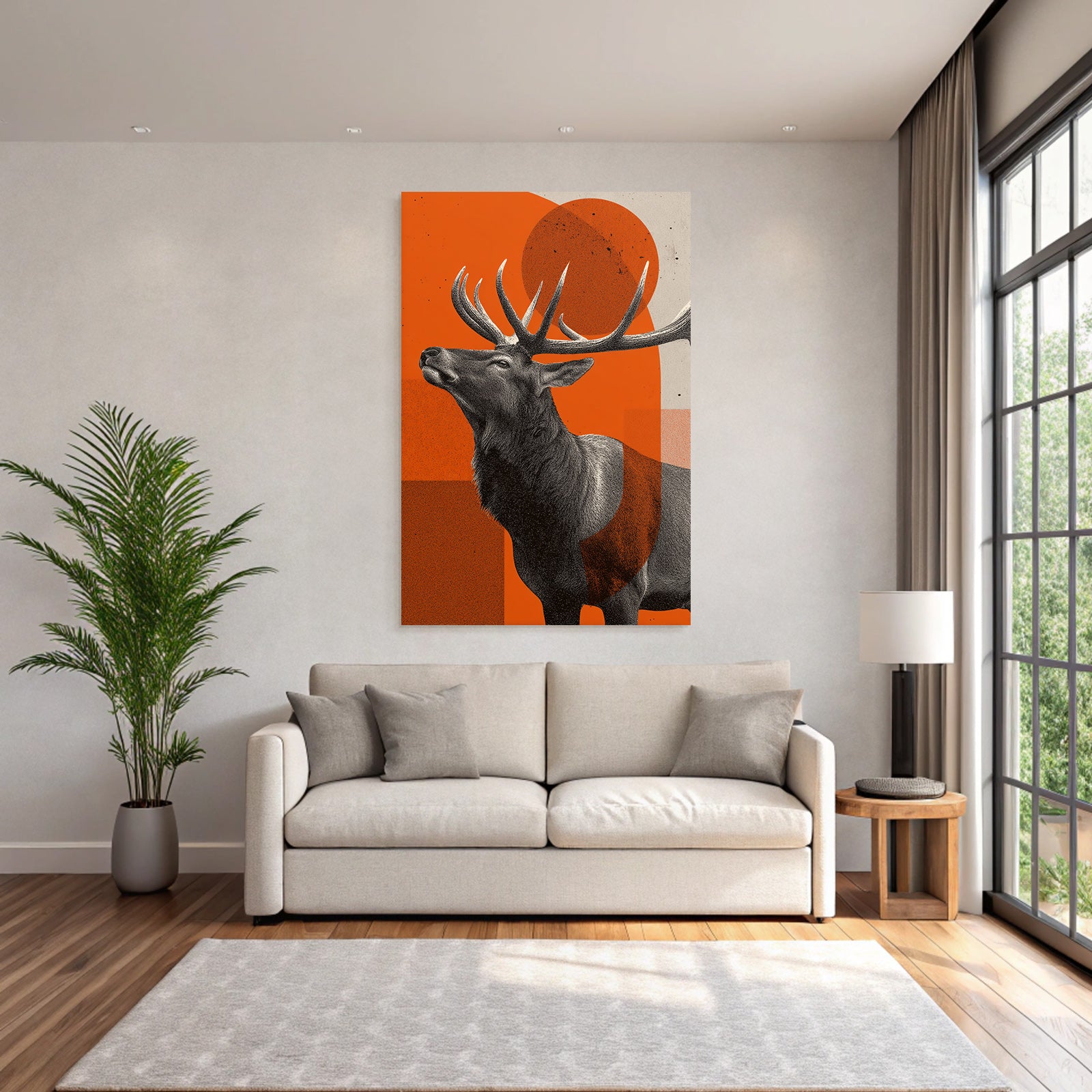 Deer head with stylized antlers and abstract shapes