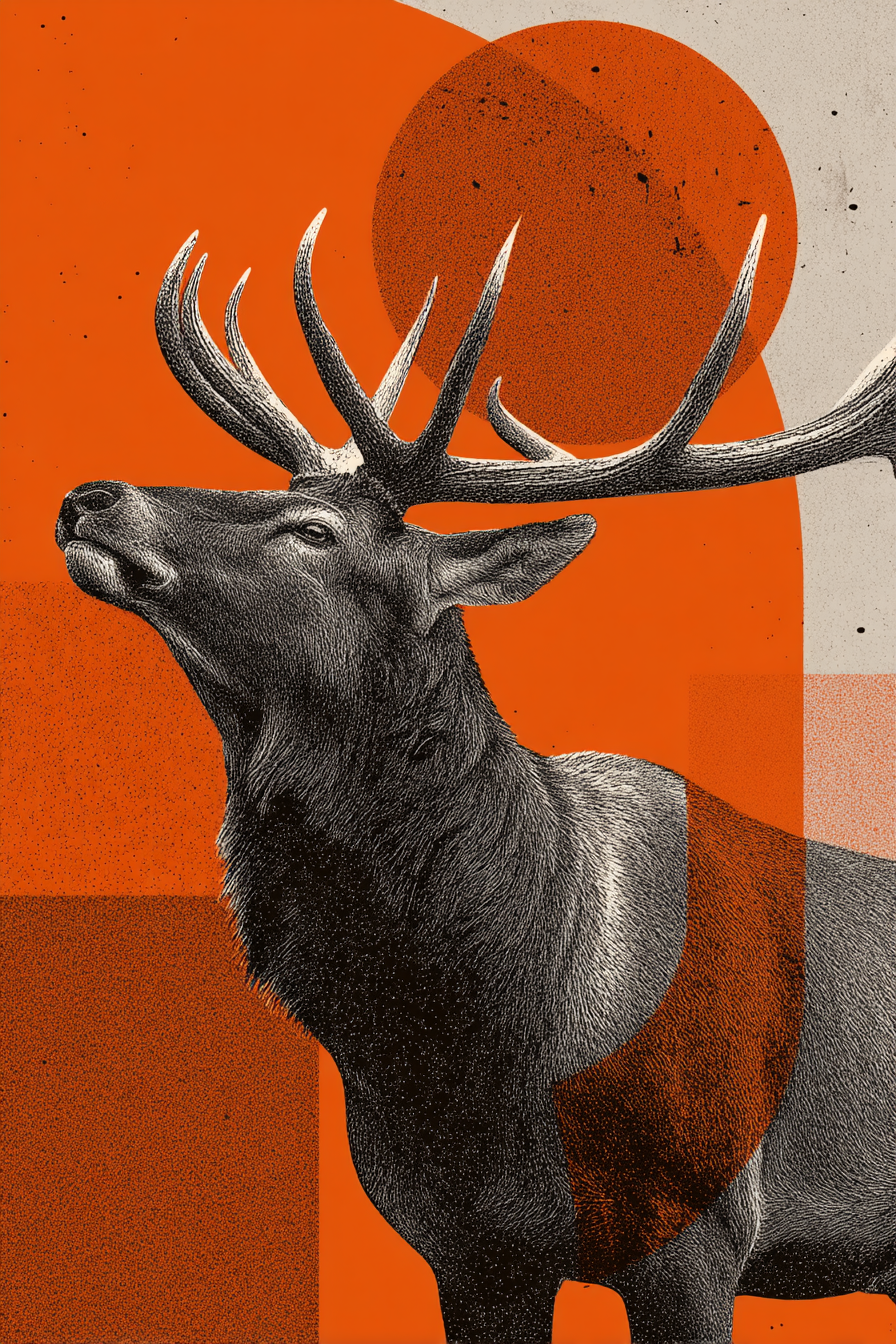 Rehe Kopf Mit Stilisierte Geweih Und Abstrakte Formen | Typografische Kunst | Kunstgattungen
