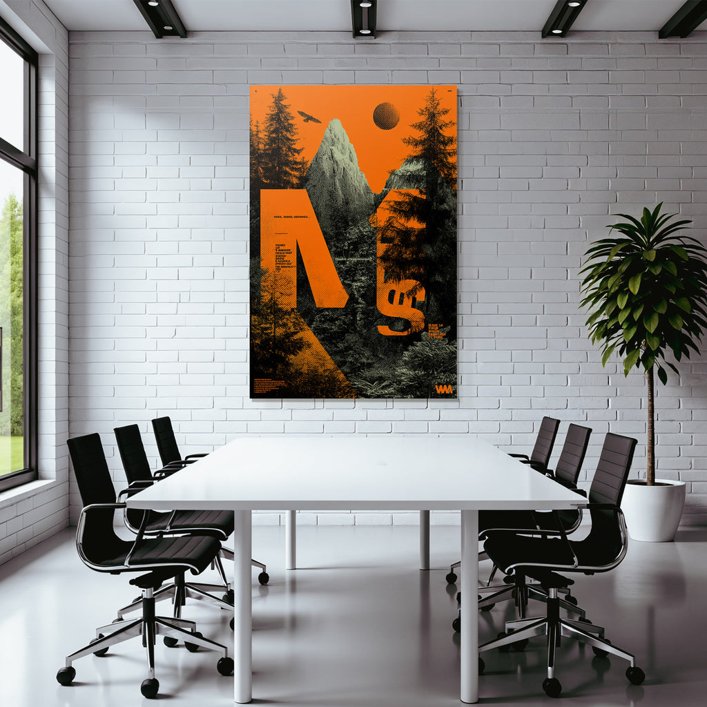 Stylisierte Landschaft Mit Bergen Bäumen Und Sonne