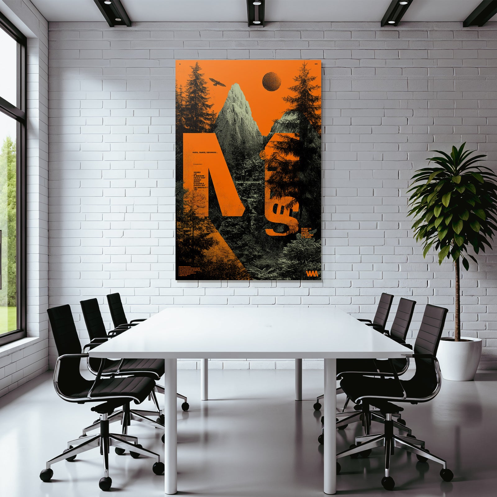 Stylisierte Landschaft Mit Bergen Bäumen Und Sonne
