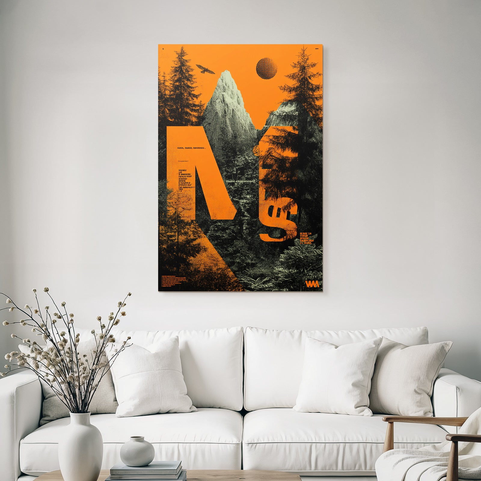 Stylisierte Landschaft Mit Bergen Bäumen Und Sonne