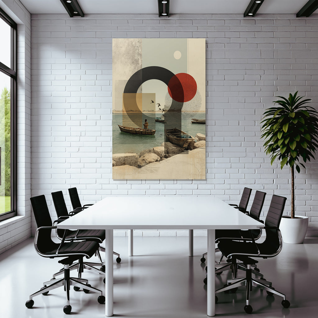 Szenenlandschaft Mit Booten Und Abstrakten Mustern