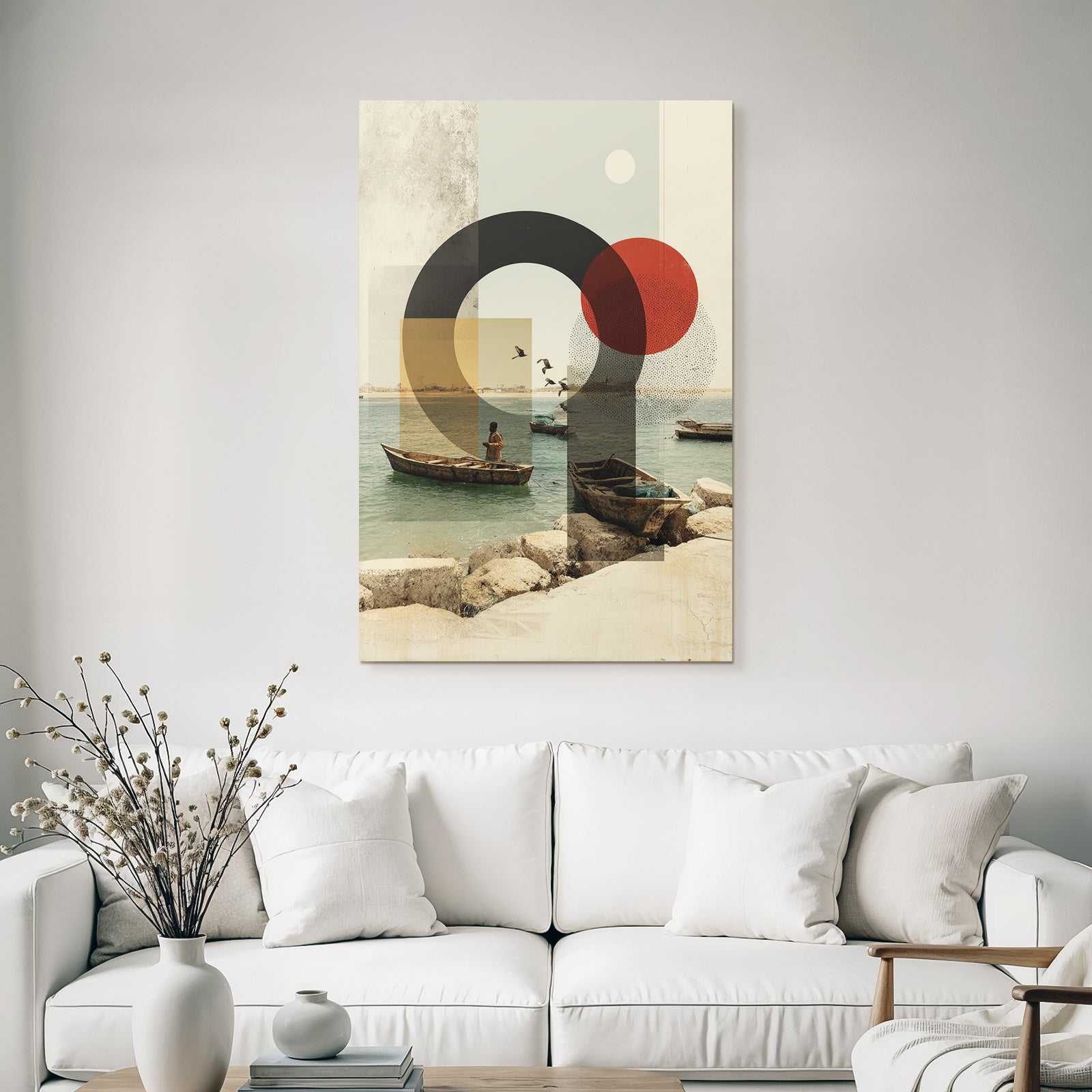 Szenenlandschaft Mit Booten Und Abstrakten Mustern