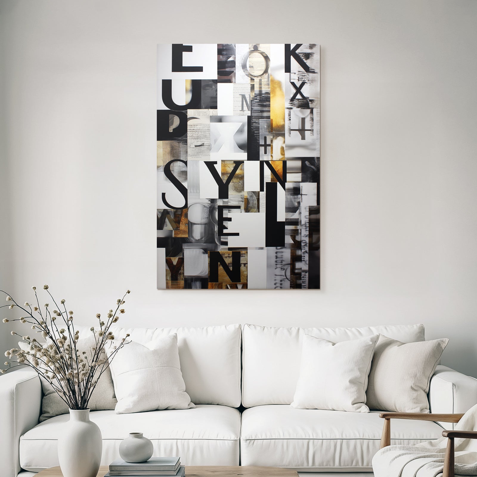 Typografisches Kunstwerk Collage Schwarz Weiß Gold