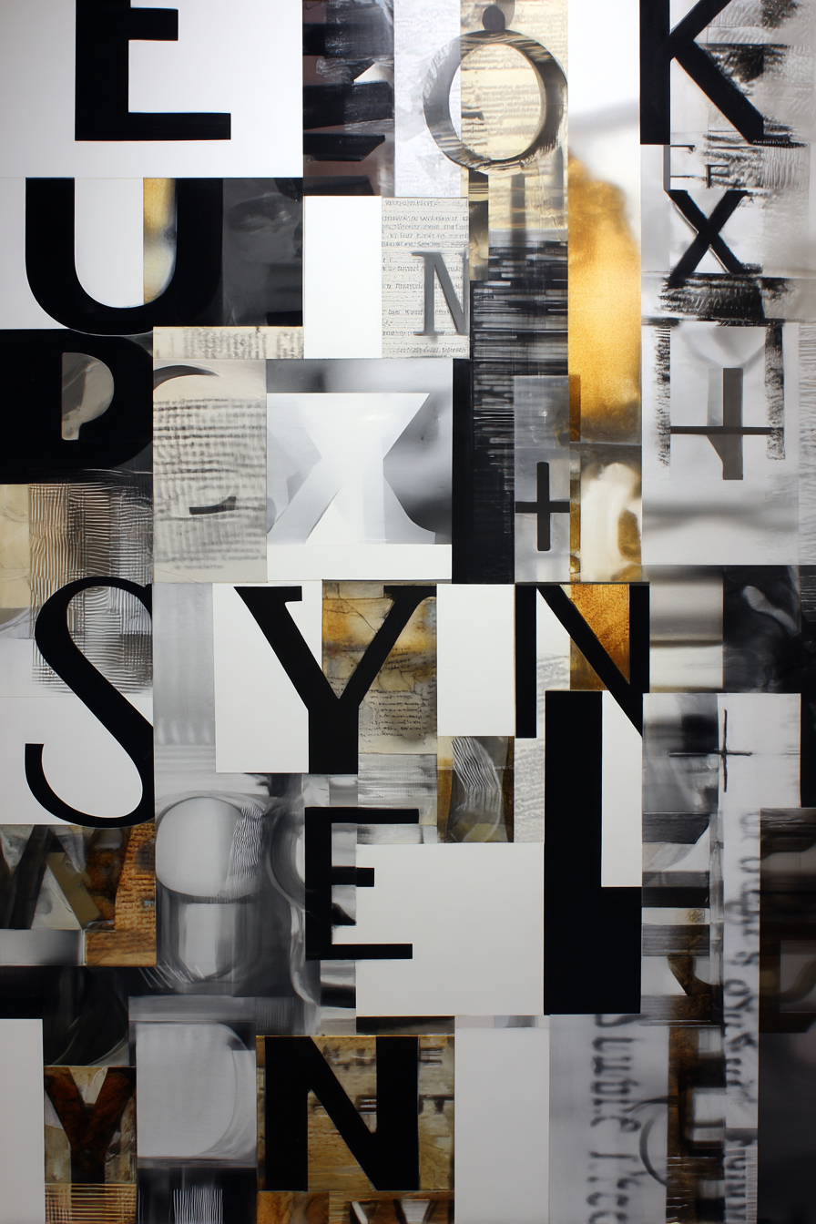 Typografisches Kunstwerk Collage Schwarz Weiß Gold | Typografische Kunst | Kunstgattungen