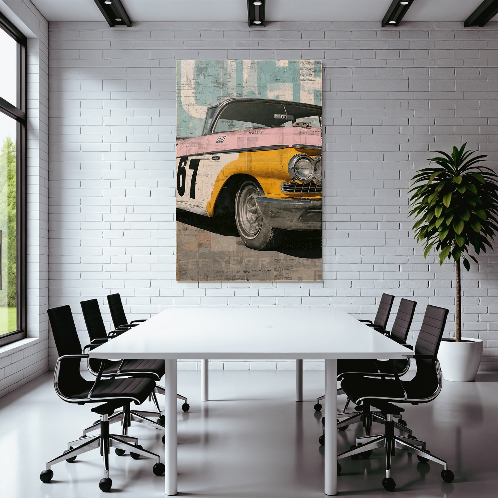 Vintage Auto 67 Gelb Und Rosa Retro Stil Collage Texturen
