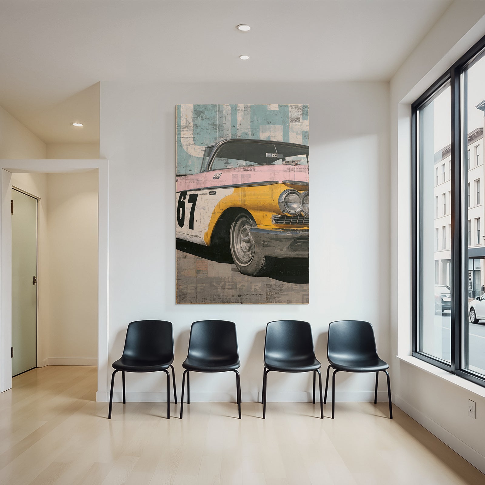 Vintage Auto 67 Gelb Und Rosa Retro Stil Collage Texturen