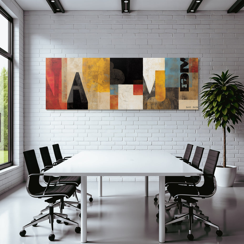 Abstract Kunst Geometrische Formen Rot Gelb Schwarz Weiß