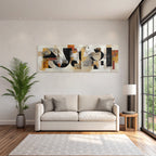 Abstract artwork Geometric shapes Colorful textures Collage style