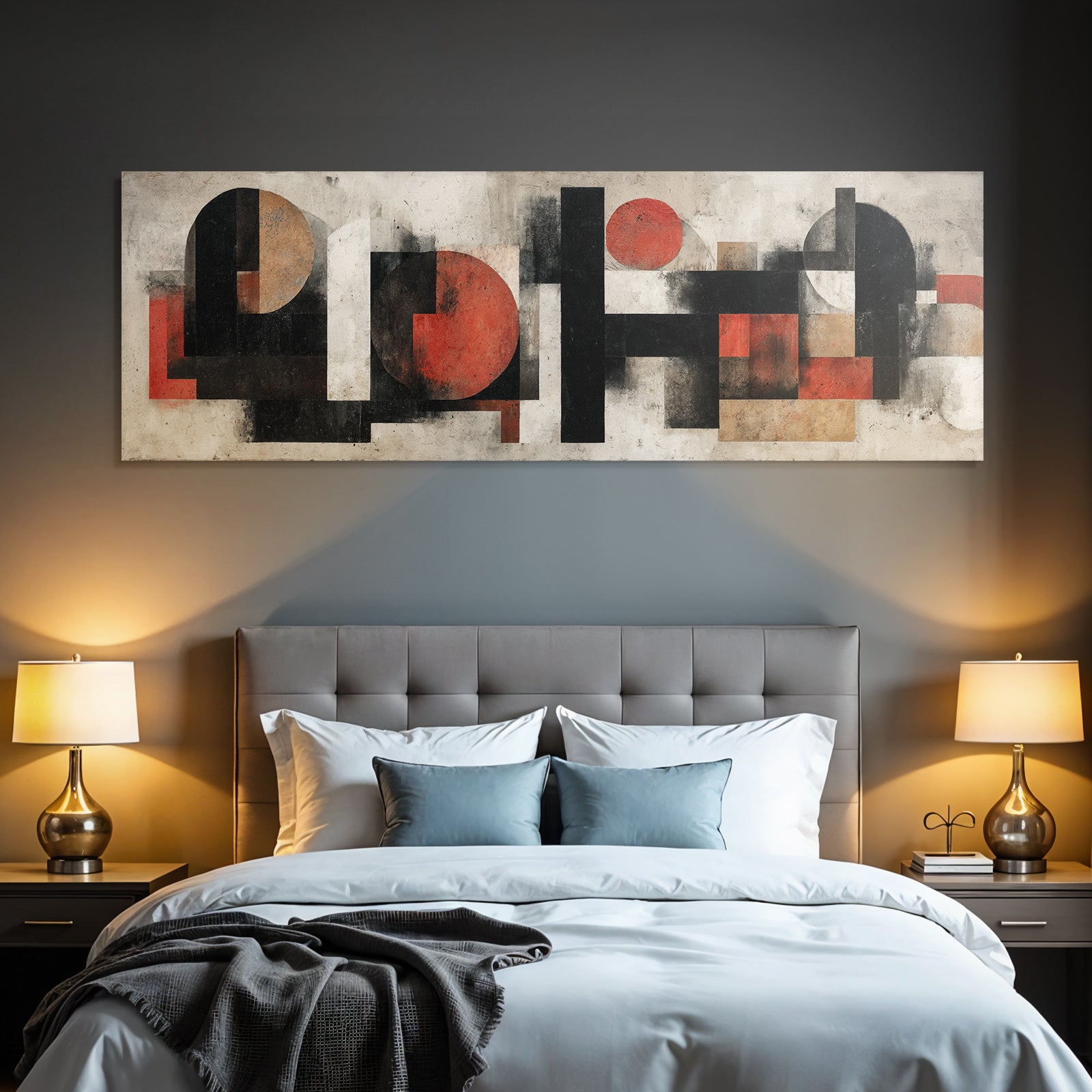 Abstract Art Geometric Shapes Red Black White Earth Tones