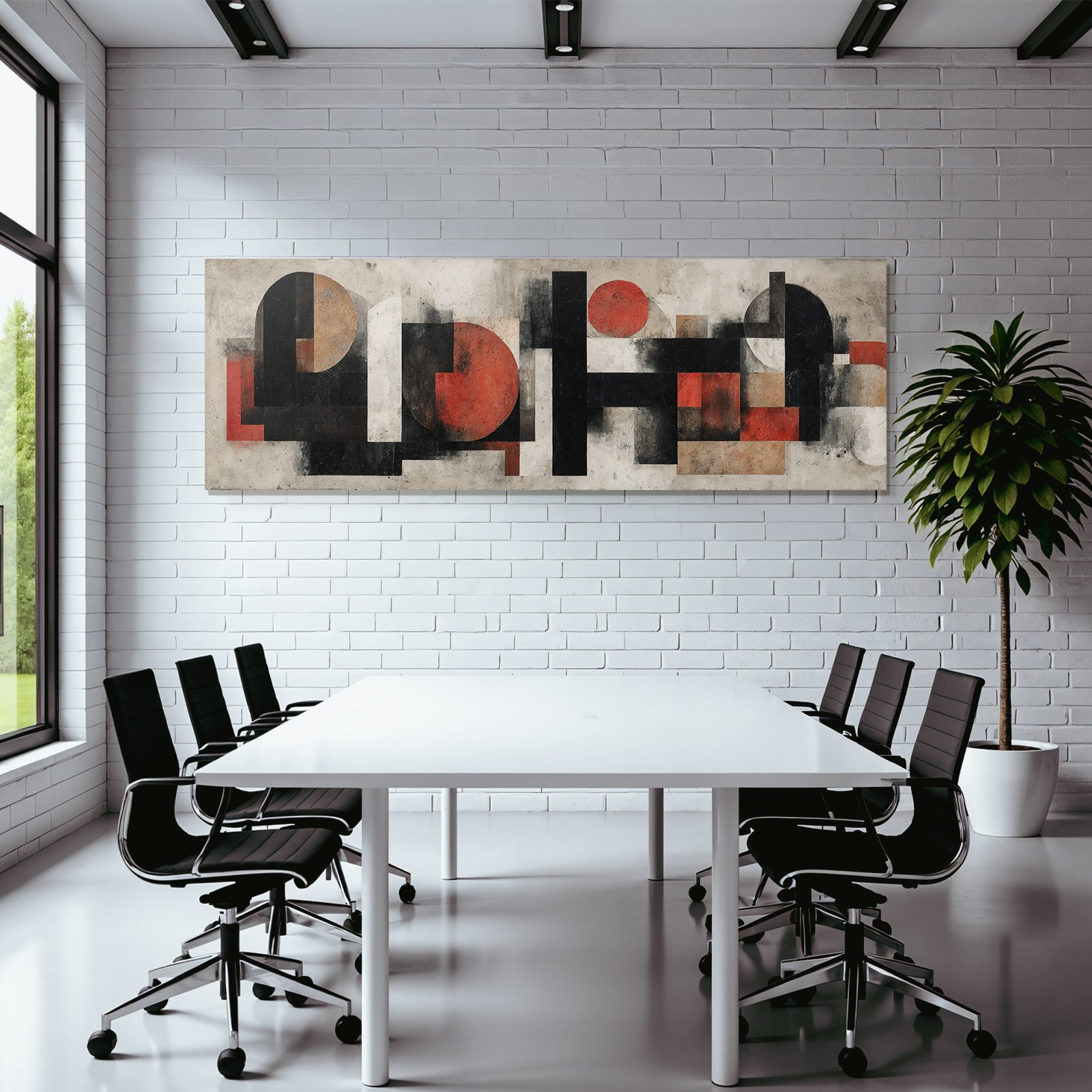 Abstract Art Geometric Shapes Red Black White Earth Tones
