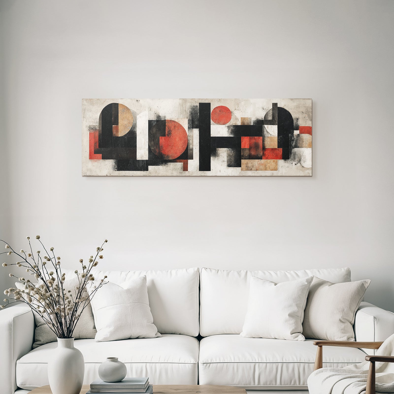 Abstract Art Geometric Shapes Red Black White Earth Tones