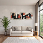 Abstract Art Geometric Shapes Red Black White Earth Tones