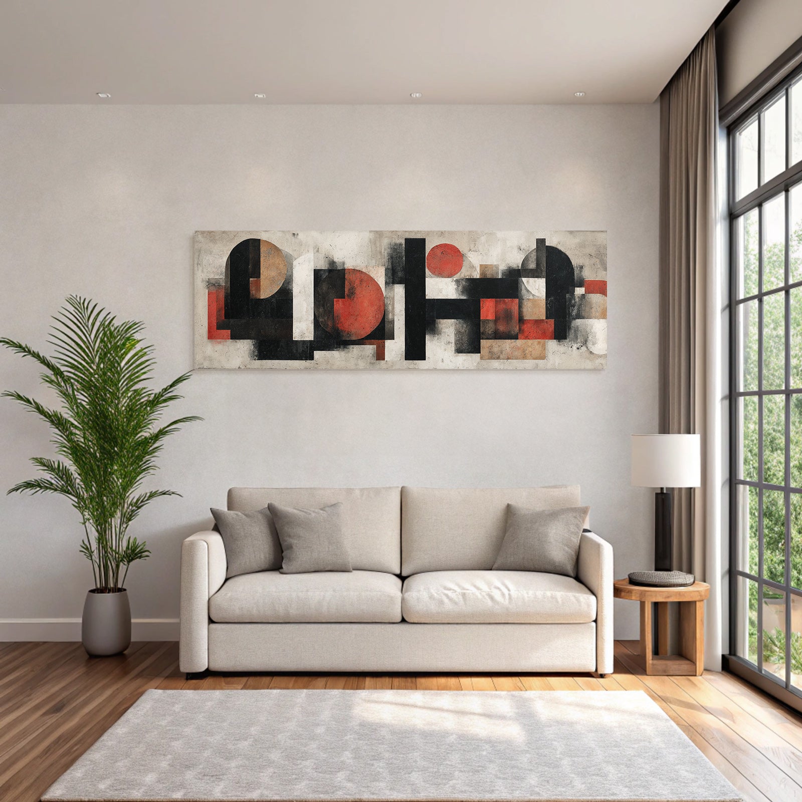 Abstract Art Geometric Shapes Red Black White Earth Tones