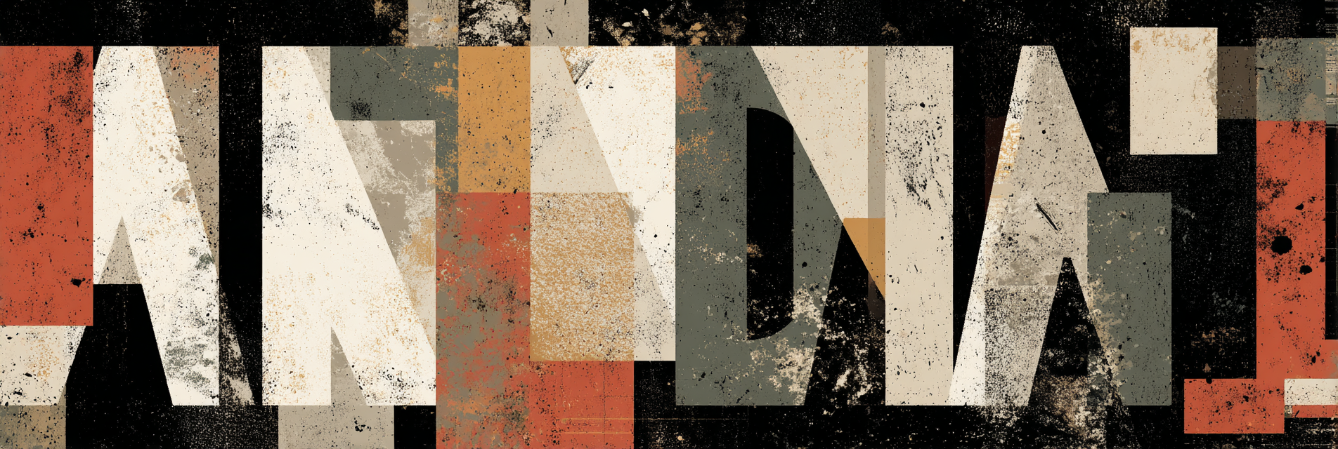 Abstraktes Design Bold Letters Rechteckige Formen Rot Beige Grau Dunkler Hintergrund | Typografische Kunst | Kunstgattungen