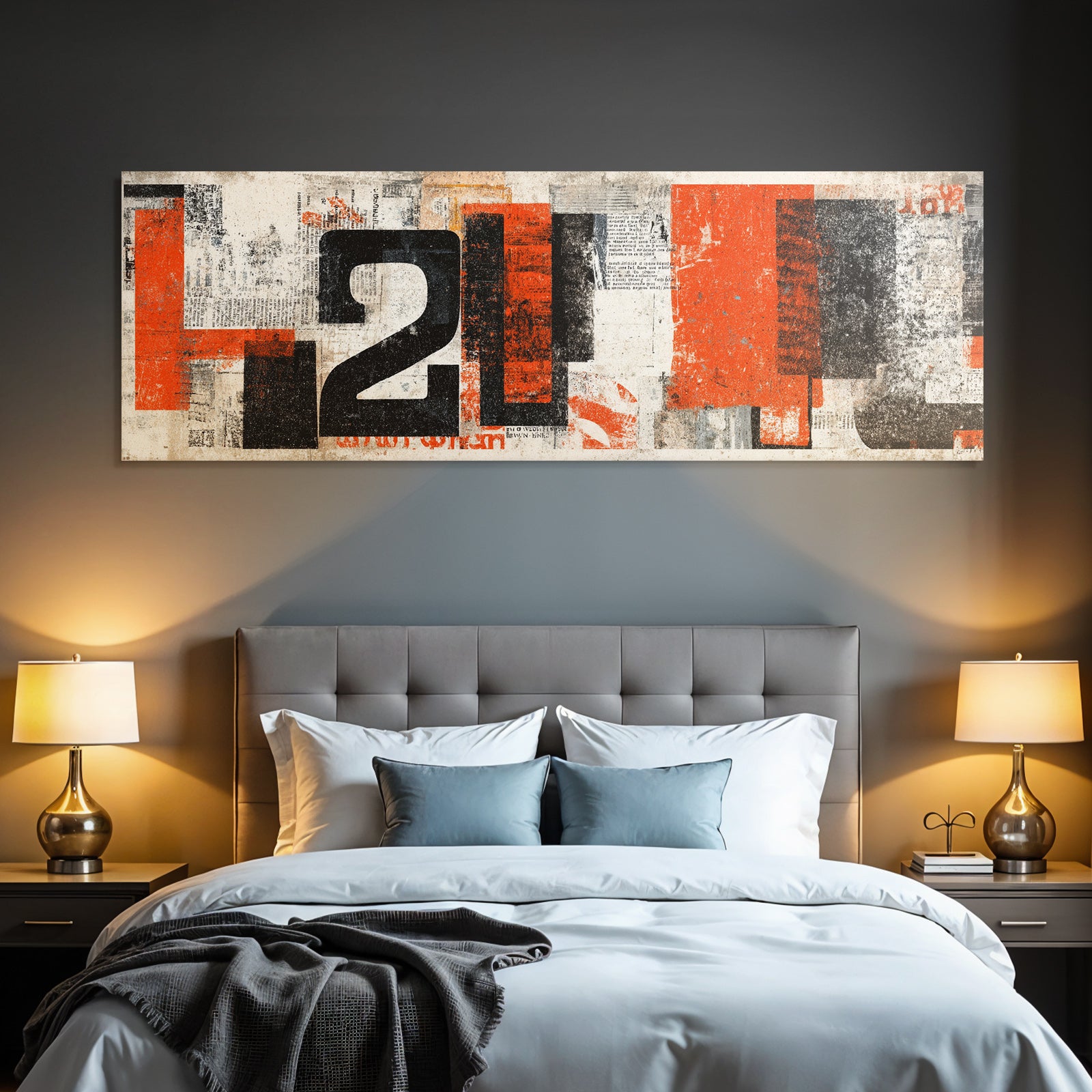 Abstract design collage with numbers, textures and color, red, black, beige