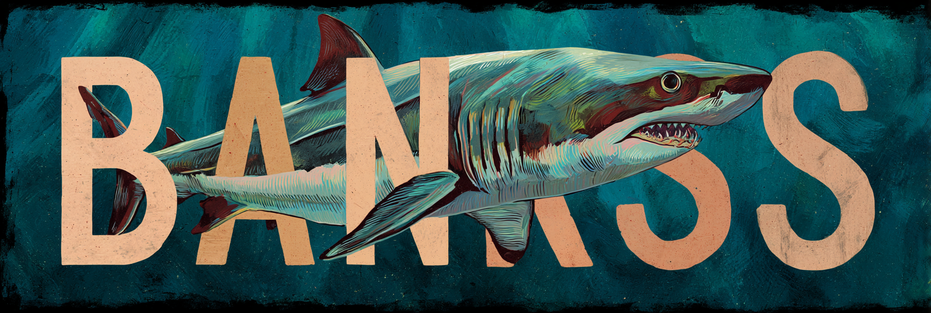 Haifisch Bankß Kreative Illustration Unterwaßerhintergrund | Typografische Kunst | Kunstgattungen