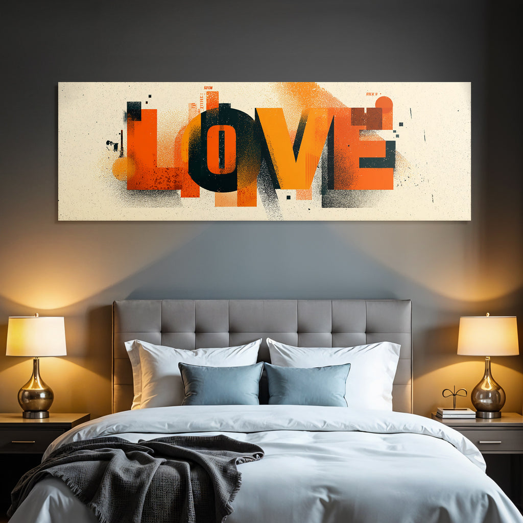 Liebe Kreative Typografie Orange Schwarz Beige Abstrakte Formen