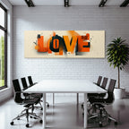 Liebe Kreative Typografie Orange Schwarz Beige Abstrakte Formen