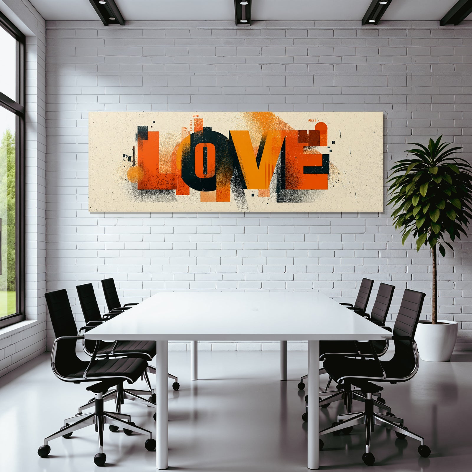 Liebe Kreative Typografie Orange Schwarz Beige Abstrakte Formen