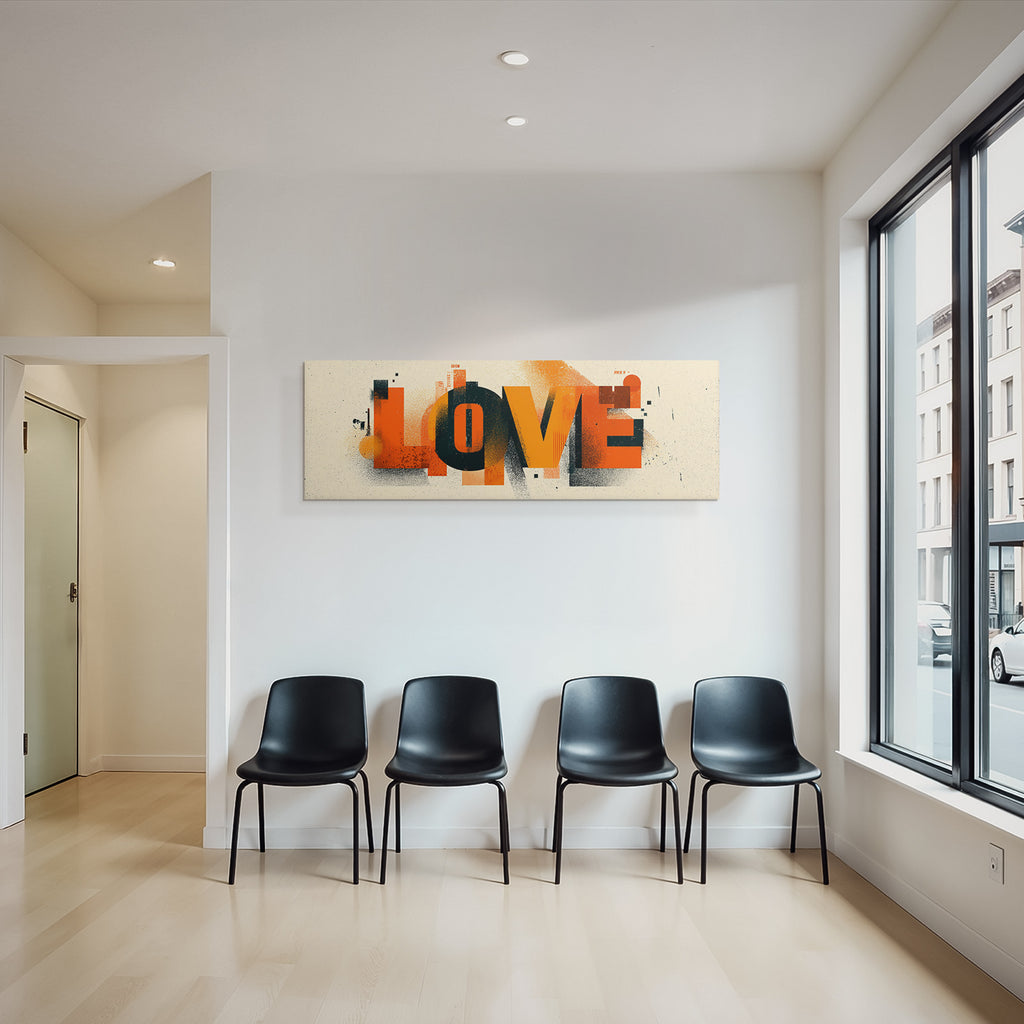 Liebe Kreative Typografie Orange Schwarz Beige Abstrakte Formen