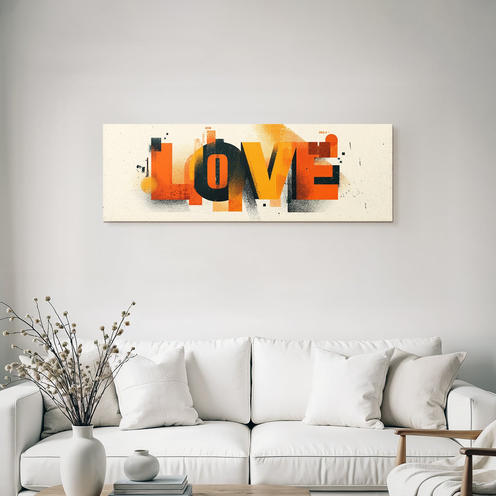 Liebe Kreative Typografie Orange Schwarz Beige Abstrakte Formen
