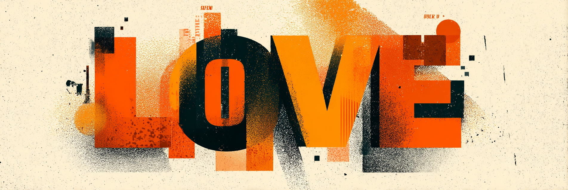 Liebe Kreative Typografie Orange Schwarz Beige Abstrakte Formen | Typografische Kunst | Kunstgattungen
