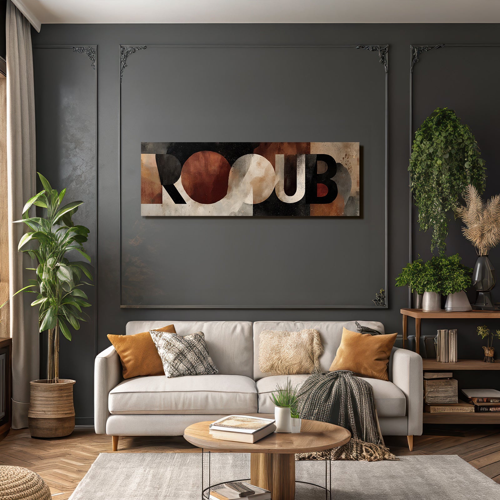 Rooub Abstract Design Artwork Bold Letters Earth Tone Textures