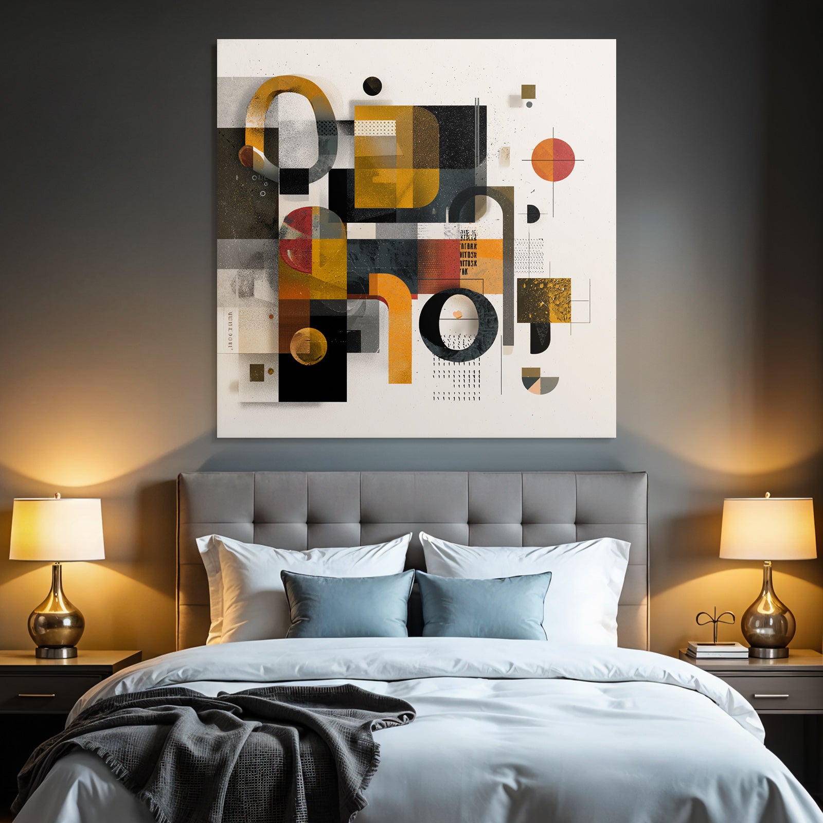 Abstract Geometric Composition Orange Black Grey