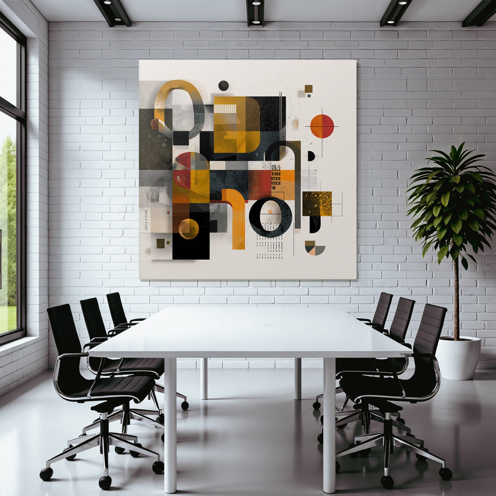 Abstract Geometric Composition Orange Black Grey