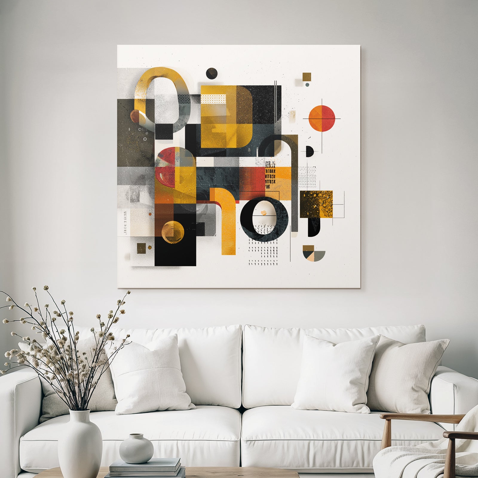 Abstract Geometric Composition Orange Black Grey