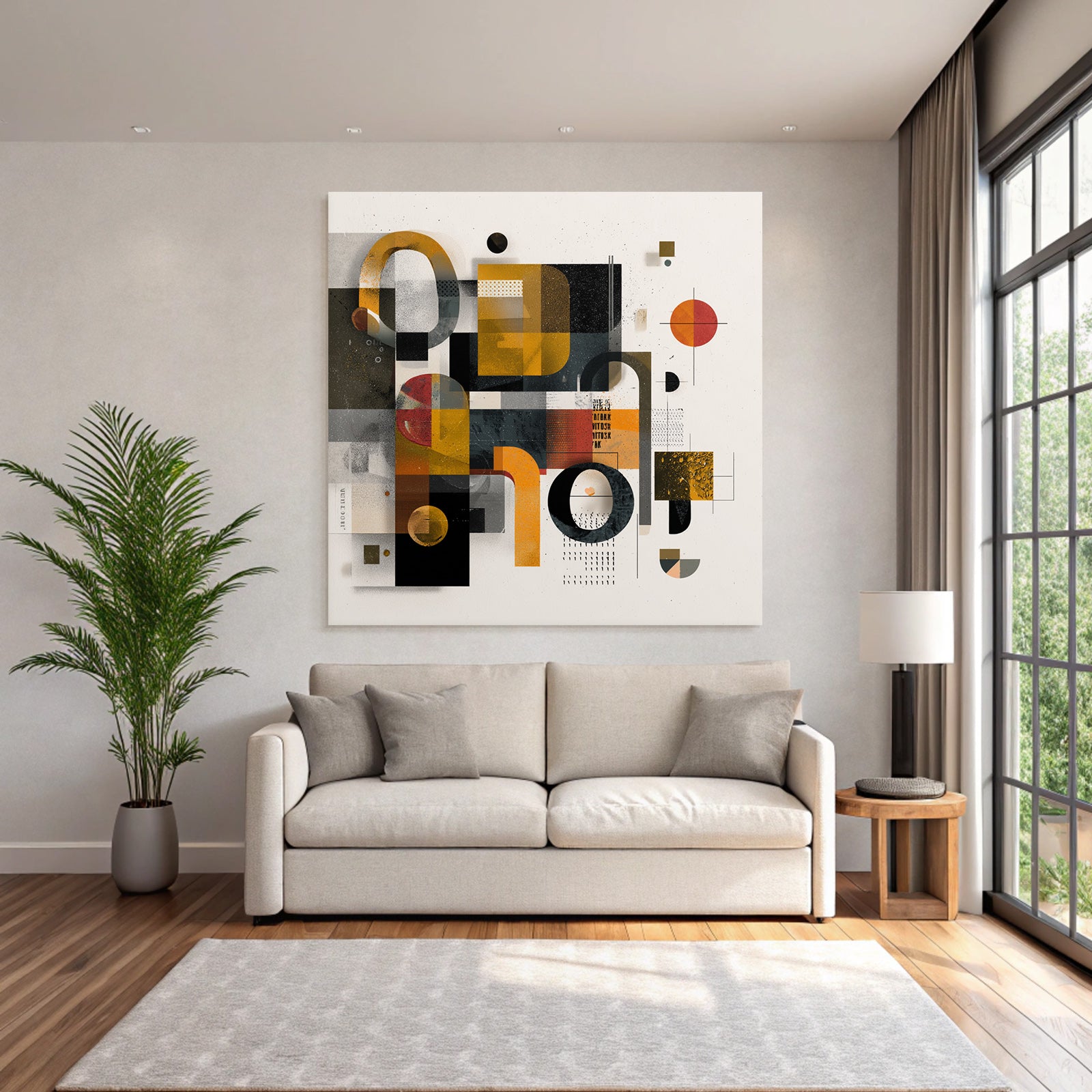 Abstract Geometric Composition Orange Black Grey