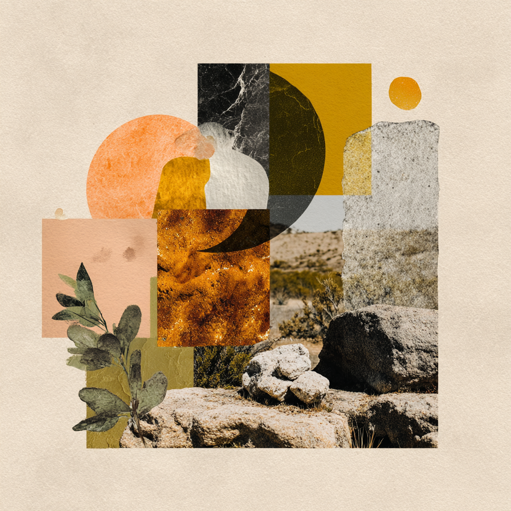 Abstrakte Collage Natur Geometrische Formen Warme Töne | Typografische Kunst | Kunstgattungen