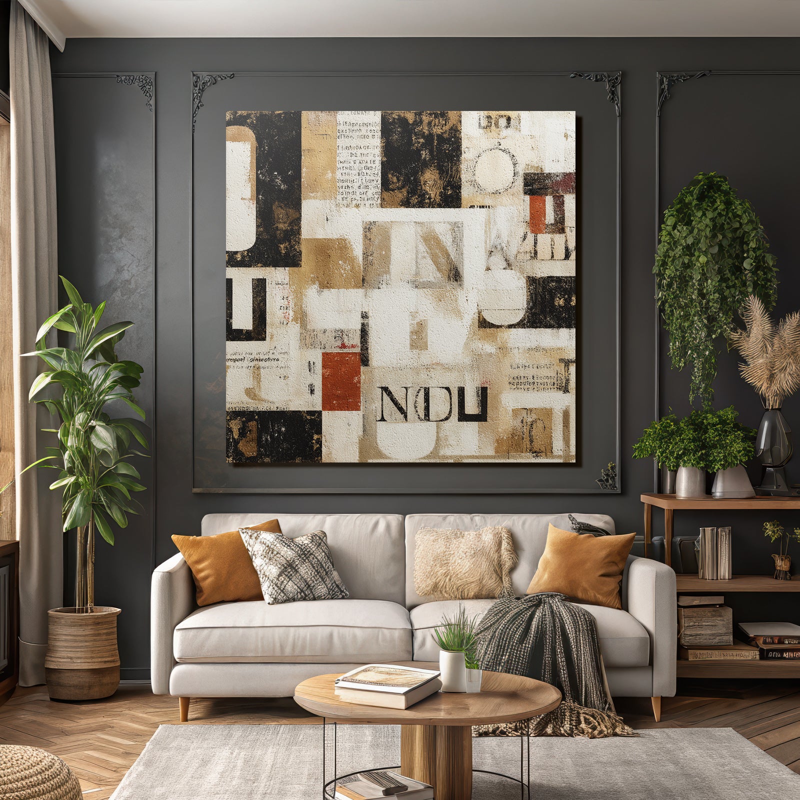 Abstrakte Kunst Collage Verschiedene Formen Farben Textfragmente