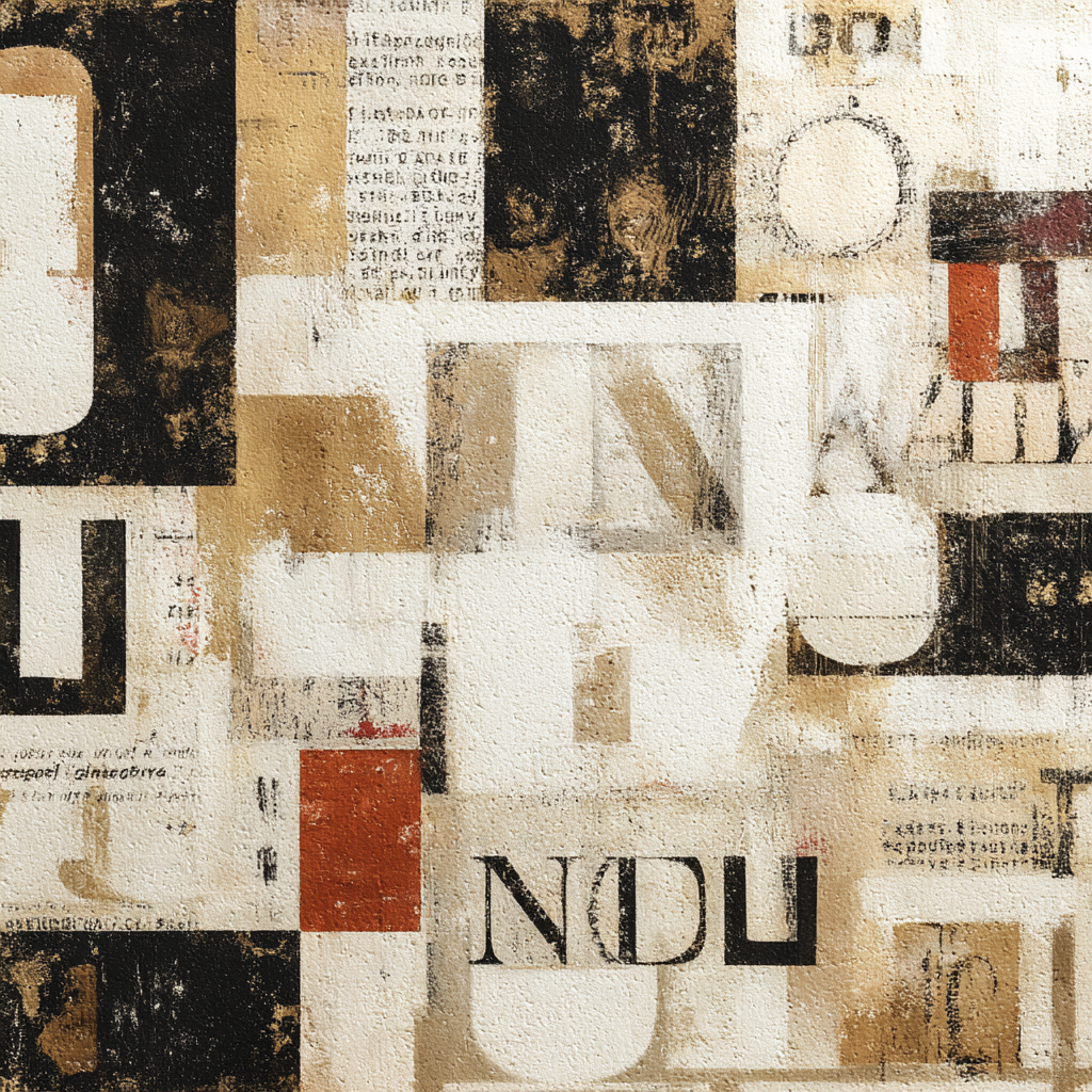 Abstrakte Kunst Collage Verschiedene Formen Farben Textfragmente | Typografische Kunst | Kunstgattungen