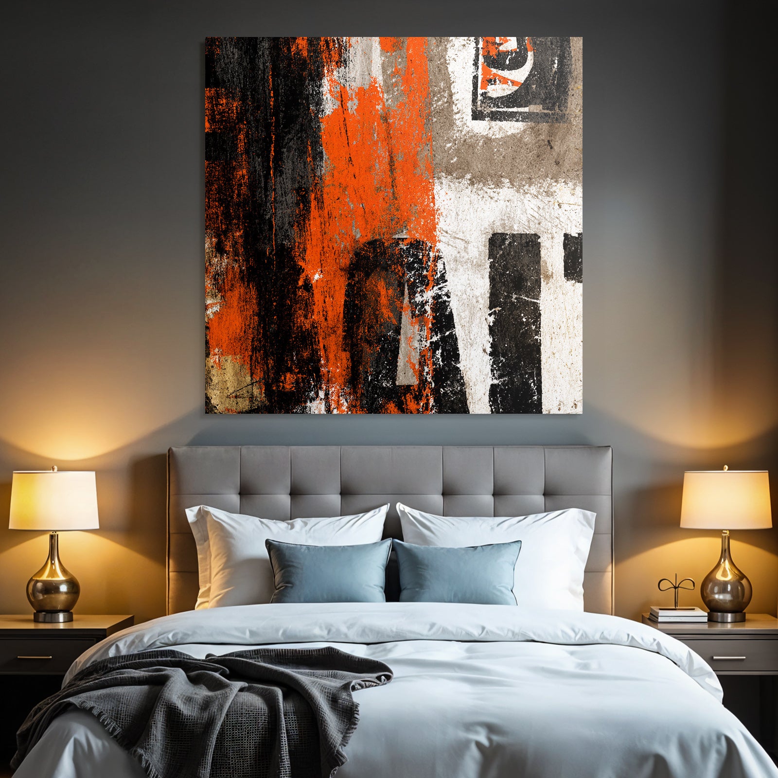 Abstrakte Kunst Mit Orange Schwarz Und Weiß