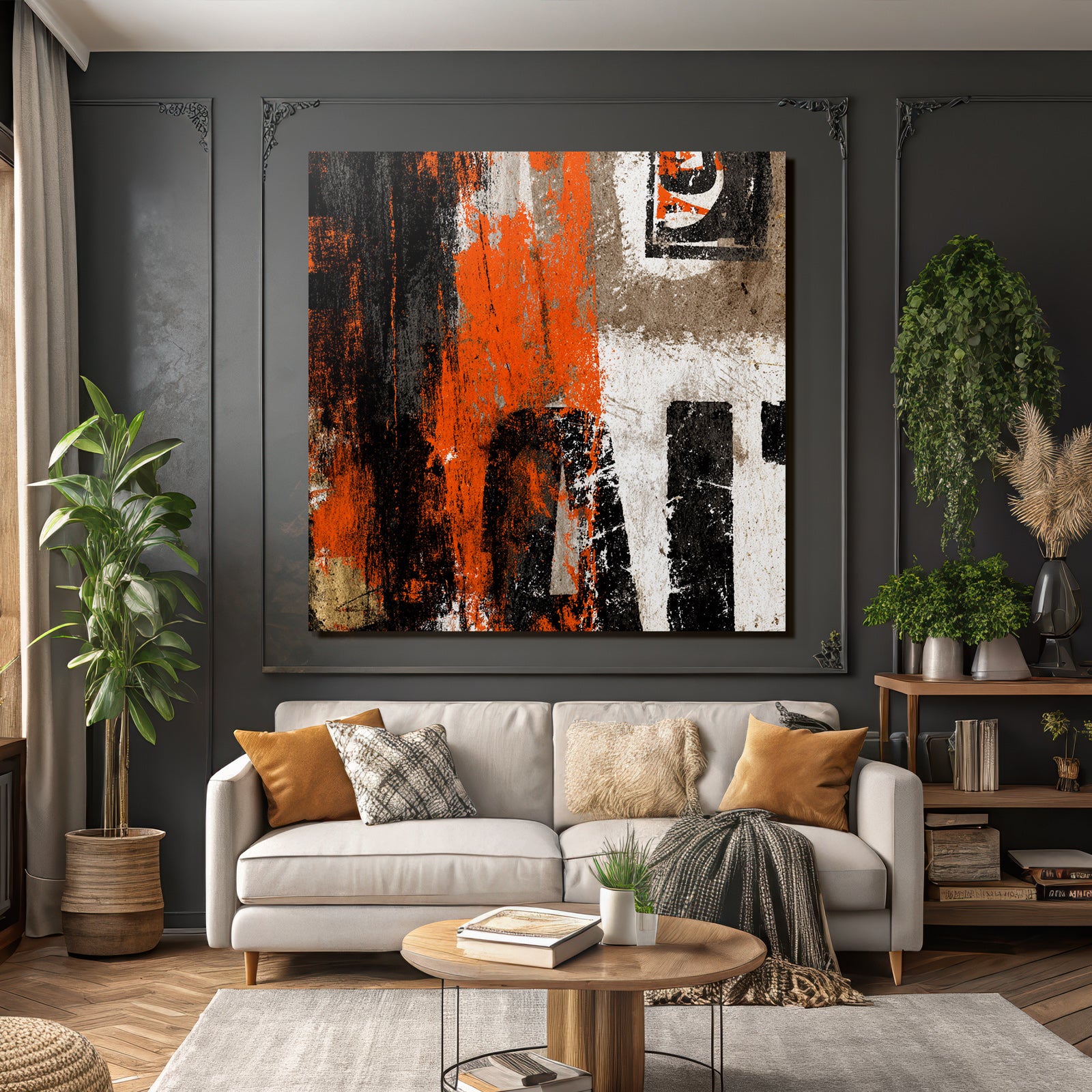 Abstrakte Kunst Mit Orange Schwarz Und Weiß