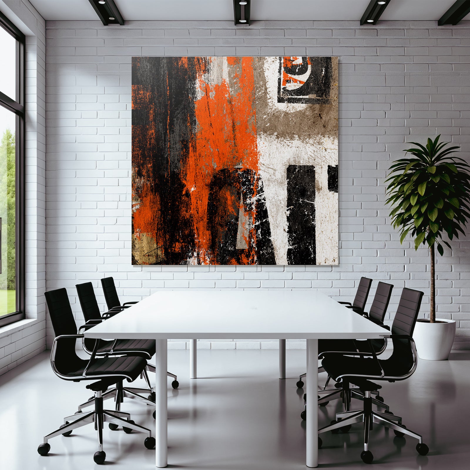 Abstrakte Kunst Mit Orange Schwarz Und Weiß